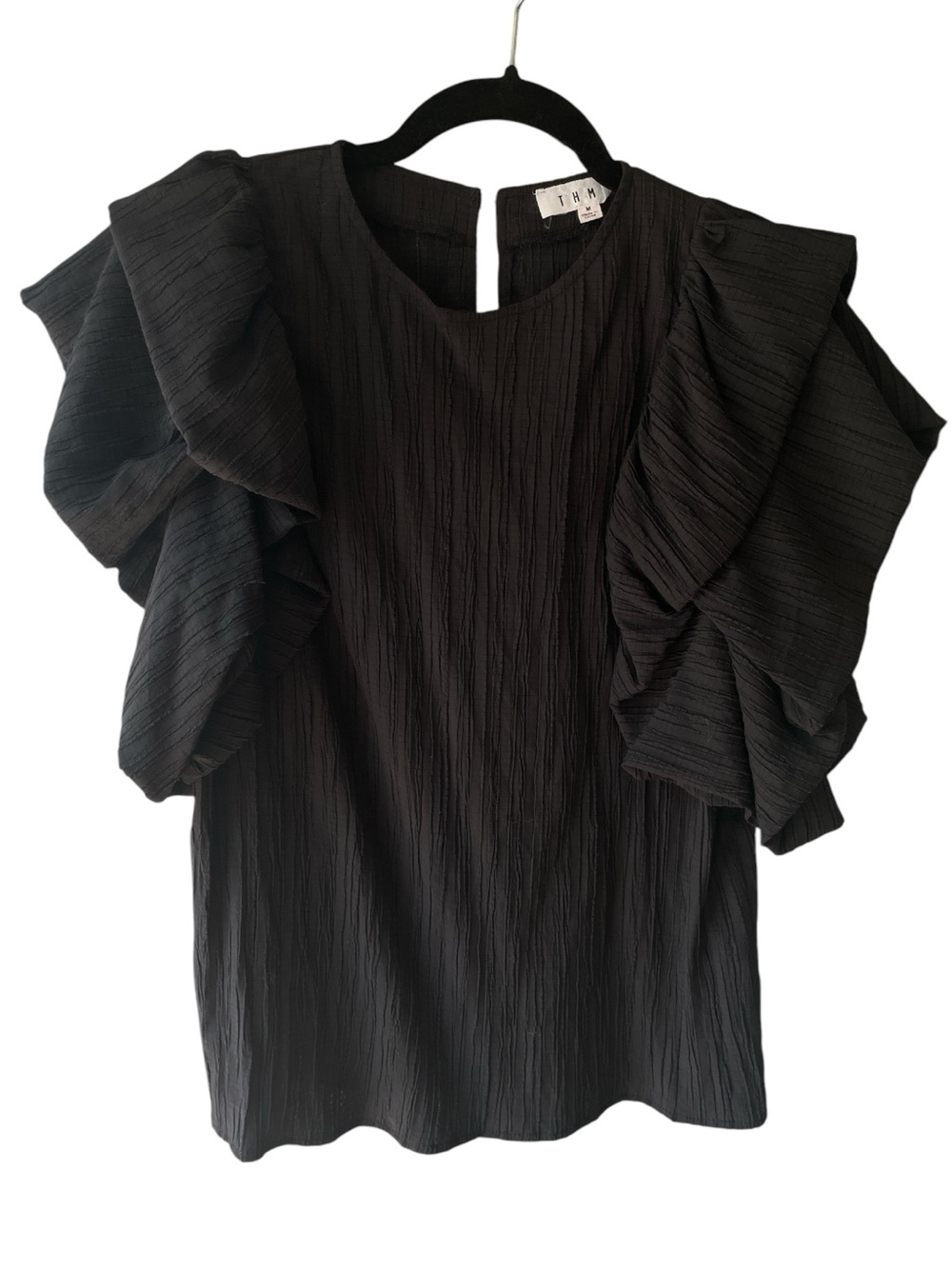 THML Black Bubble Ruffle Sleeve Blouse - medium